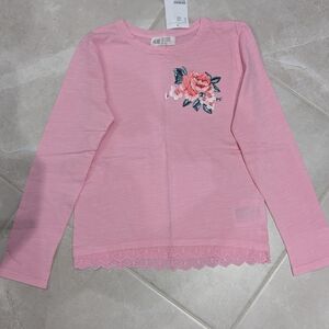 2/$20 New H&M Pink Long Sleeve Shirt • Floral Embroidery • Size 6–8